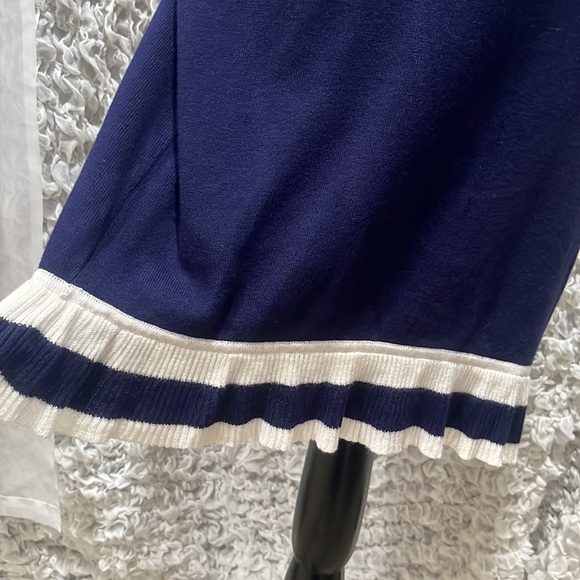 Spiegel NAVY Blue Knit WHITE RUFFLE HEM, VINTAGE PENCIL SKIRT SIZE M: - Picture 8 of 9